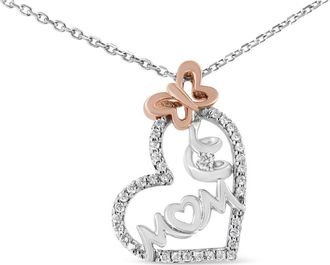 House of Brilliance Two Tone.925 Sterling Silver 1/5 cttw Diamond Mom and Heart Pendant Necklace in White at Nordstrom