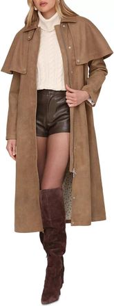 Avec Les Filles Trench Coat Womens Brown Faux Suede Long Sleeve GBO3995