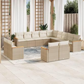 vidaXL Set Sof&aacute;s De Jard&iacute;n Con Cojines 13 Pzas Rat&aacute;n Sint&eacute;tico Beige Vidaxl