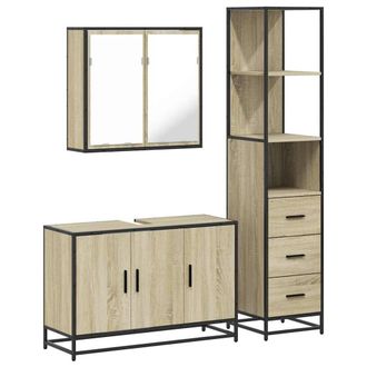 Berkfield Home 3 Piece Bathroom Furniture Set Sonoma Oak Engineered Wood in Light Brown