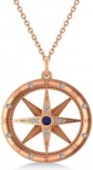 Allurez Compass Pendant For Men Blue Sapphire & Diamond Accented 14k Rose Gold (0.38ct)