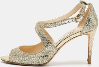 Jimmy Choo London Gold Leather Paxton Ankle Strap Sandals