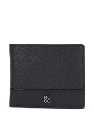 HUGO BOSS Leren portemonnee met logoplakkaat - Zwart
