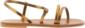 K.Jacques Flat Leather Sandals with Slim Straps and Rubber-Coated Heel