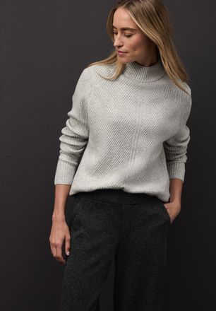 Street One Stehkragenpullover STREET ONE, Damen, Gr. 36, pelican grau meliert, Strick, Obermaterial: 37% Baumwolle, 34% Polyacryl, 26% Polyester, 3% Elasthan, un
