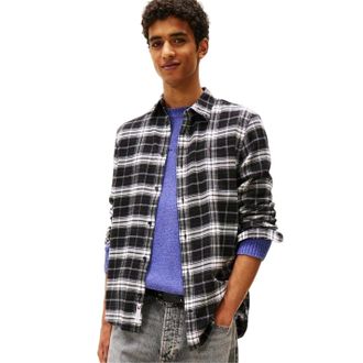 Tommy Jeans Geruit flanellen herenhemd met lange mouwen (Zwart)