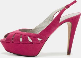 Sergio Rossi Pink Suede Platform Slingback Sandals