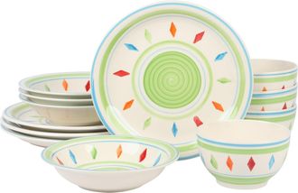 Gibson Home Heidy 12 Piece Hand Painted Durastone Dinnerware Set in Green
