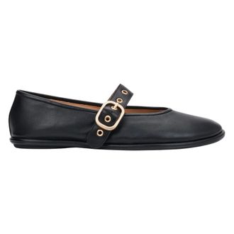 Estro & Luminara Leather Ballet Flats with Gold Buckle - female - Estro - Ballerina Shoes - Black - 4 UK - Shoes