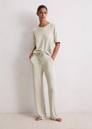 Marc O'Polo Kurzarmshirt MARC OPOLO, Damen, Gr. XS, beige (graubeige), Obermaterial: 95% Modal, 5% Elasthan, h&uuml;ftbedeckend, Rundhals, Shirts Kurzarmshirt, gerippt