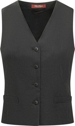 Max Mara Mouwloze Vest - Dames - Gillet - Zwart - 2XS - Leer - Kostuums