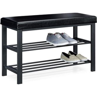 Relaxdays Panca Scarpiera, Mobile Scarpe, Portascarpe con 2 Ripiani, Imbottita, HxLxP: 49x81x31 cm, 10 Paia, Nero - Relaxdays
