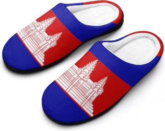 Generic Cambodia Cambodian Flag Funny Mens Cotton Slippers Soft Non-Slip Rubber Sole House Slipper Indoor Outdoor