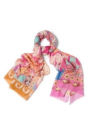 Saachi Birds & Filigree Print Scarf in Pink at Nordstrom Rack