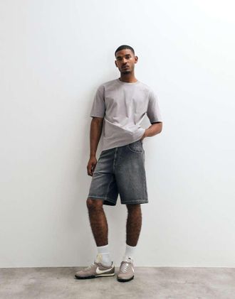 Hollister Pantaloncini ampi in denim neri con motivo stella-Nero