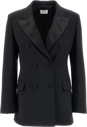 P.A.R.O.S.H. Black Satin Lapel Stretch Wool Tuxedo Jacket