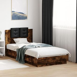 vidaXL Vidaxl - Cama Con Cabecero Madera De Ingenier&iacute;a Roble Ahumado 75x190 Cm