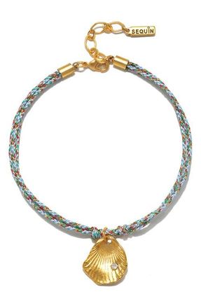 Sequin Concha Cord Seashell & Crystal Anklet in Multi/Gold at Nordstrom