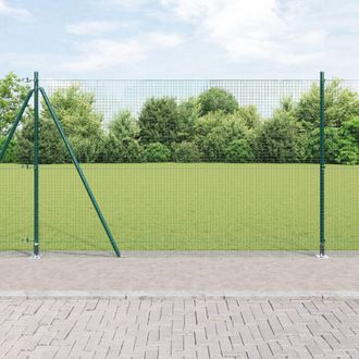 Berkfield Home Welded Wire Fence with 7 Flanged Posts Green 1.4x10 m Steel