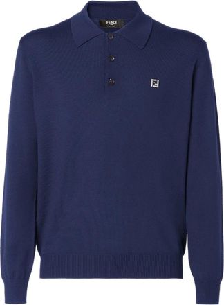 Fendi Truien & Vesten, Heren, Blauw, M, Wol, Lange mouwen wollen polo
