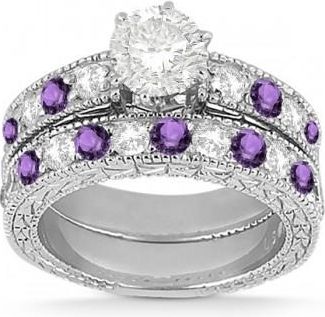 Allurez Antique Diamond & Amethyst Bridal Set Palladium (1.80ct)