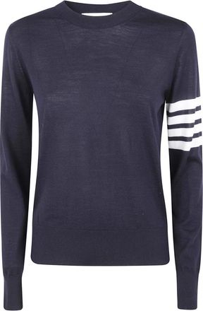 Thom Browne Wool 4-Bar Relaxed Pullover - Dames - Ronde hals truien - Blauw - S - Wol - Truien & Vesten