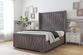 Comfort Beds Sunrise Naples Bed Frame With Mattress-50 Upholstered Wingback in Grey | Size: Double