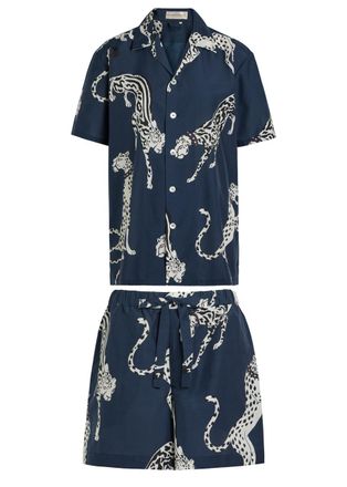 Olivia Von Halle Emeli Printed Cotton-blend Pyjama set - Blue - XL (UK16 / XL)