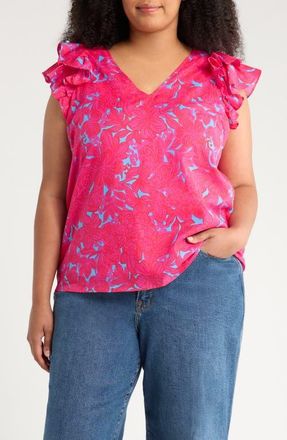 Sugarlips Delina Ruffle Sleeve Top in Pink/blue at Nordstrom, Size 3X