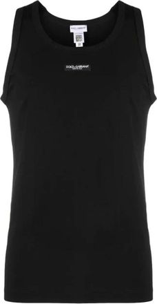 Dolce & Gabbana Logo-Patch Tanktop- Stijlvolle mouwloze top voor dames - Dames - Tops zonder mouwen - Zwart - 3XL - Katoen - Tops