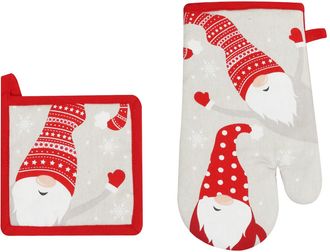 KASANOVA Set guanto e presina gnomi Natale grigio