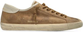 Golden Goose Distressed Brown Suede Perforated Star Sneakers
