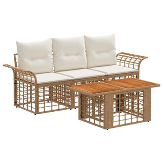vidaXL Set Divano Da Giardino 4 Pz Naturale E Bianco Crema Polyrattan Vidaxl