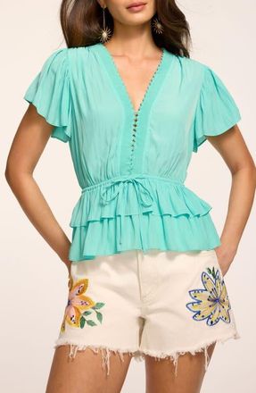 Ramy Brook Emberly Peplum Shirt in Jade at Nordstrom, Size Xx-Small