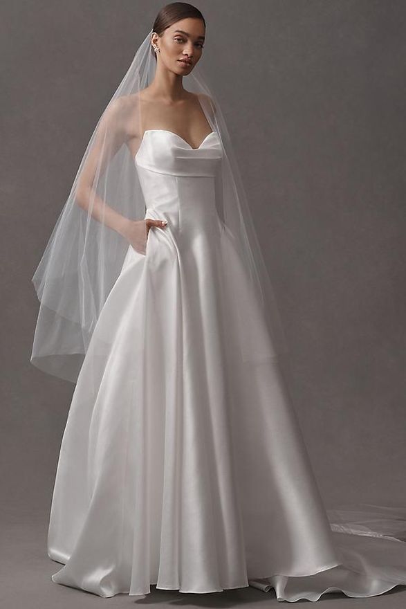 Romina Strapless Cowl-Neck A-Line Taffeta Wedding Gown