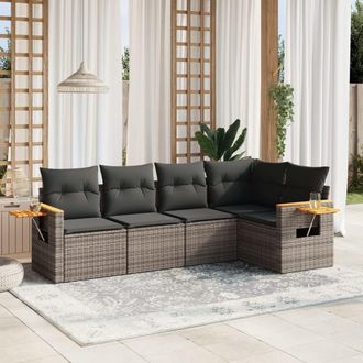 vidaXL Juego De Sof&aacute;s Jard&iacute;n Con Cojines 5 Pzas Rat&aacute;n Sint&eacute;tico Gris Vidaxl