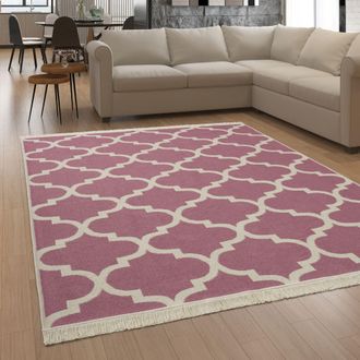 Paco Home Paco Home - Alfombra Salon De Habitacion Se Puede Lavar En La Lavadora Motivo Nordica Boho 140x200 Cm, Pink