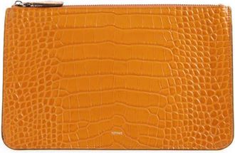 Toteme Threefold Croc Embossed Leather Clutch in Tangerine at Nordstrom