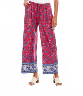 Karen Kane Drawstring Border Print Cropped Pants In Red