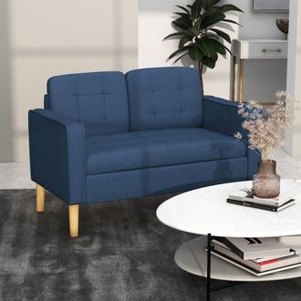 HOMCOM Compact Loveseat Sofa 2 Seater Sofa with Storage & Wood Legs in Blue