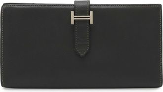 Herm&egrave;s Gray Leather Long Wallet (Bi-Fold) (Pre-Owned)