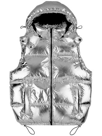 Purple Wordmark puffer vest - Silver