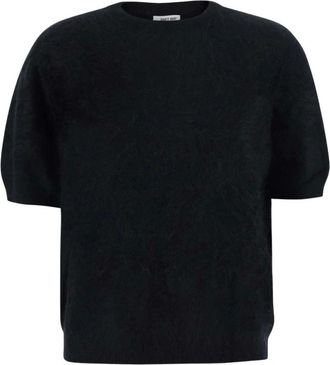 Soft Goat Jersey de cuello alto de manga corta cepillado - Knitwear - Mujer - Negro - S