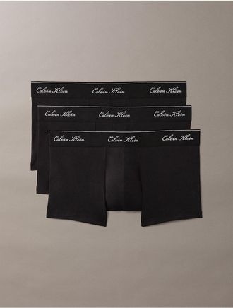 Calvin Klein Mens Icon Cotton Stretch Script 3-Pack Low Rise Trunk - Black - XL