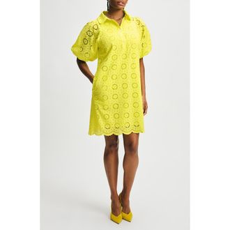 Isaac Mizrahi New York Eyelet Puff Sleeve Shirtdress in Citron at Nordstrom Rack, Size X-Small