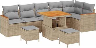 vidaXL Garden Sofa Set with Cushion 9 pcs Beige Poly rattan vidaXL