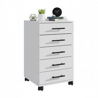 Relaxdays Contenitore su rotelle Relaxdays, 5 cassetti, HxLxP: 69 x 40 x 40 cm, mobiletto per ufficio su rotelle, bianco