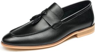 Generic Mens Slip on Casual Loafers with Tassel Low Block Heel Office Dress Shoes Round Toe Faux Leather Formal Shoes,Black,7.5 UK