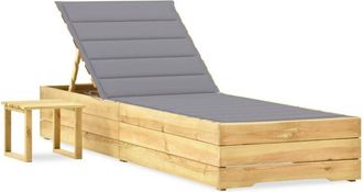 vidaXL Tumbona De Jard&iacute;n Con Mesa Y Coj&iacute;n De Madera De Pino Impregnada Vidaxl