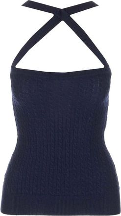 Patou Tops, Dames, Blauw, S, Wol, Wool Sleeveless Fitted Top